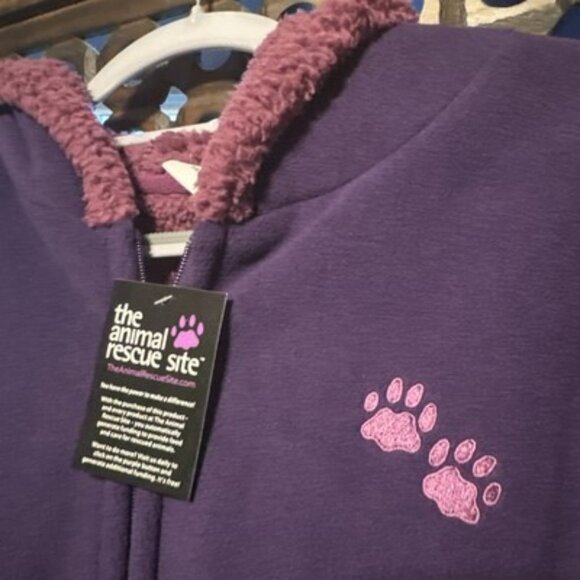The Animal Rescue Site Fleece Hoodie Size Large Purple With Embroidered Paws - Picture 2 of 5